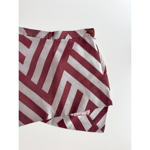 VIVIENNE WESTWOOD Maroon Silver Striped Jacquard Asymmetrical Mini Skirt, Size 6 - Picture 7 of 16